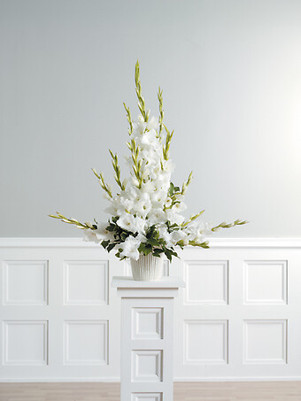 White Gladiolus Pedestal Arrangement